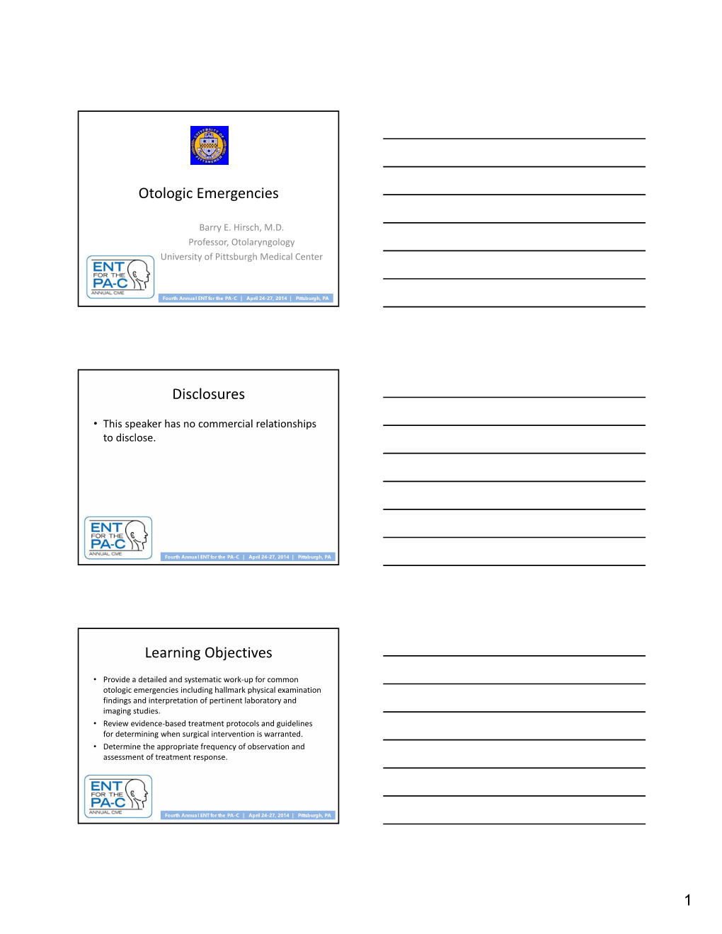 Otologic Emergencies Disclosures Learning Objectives