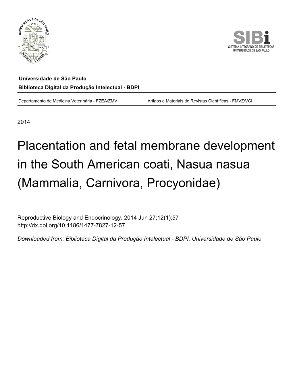 Placentation and Fetal Membrane Development in the South American Coati, Nasua Nasua (Mammalia, Carnivora, Procyonidae)