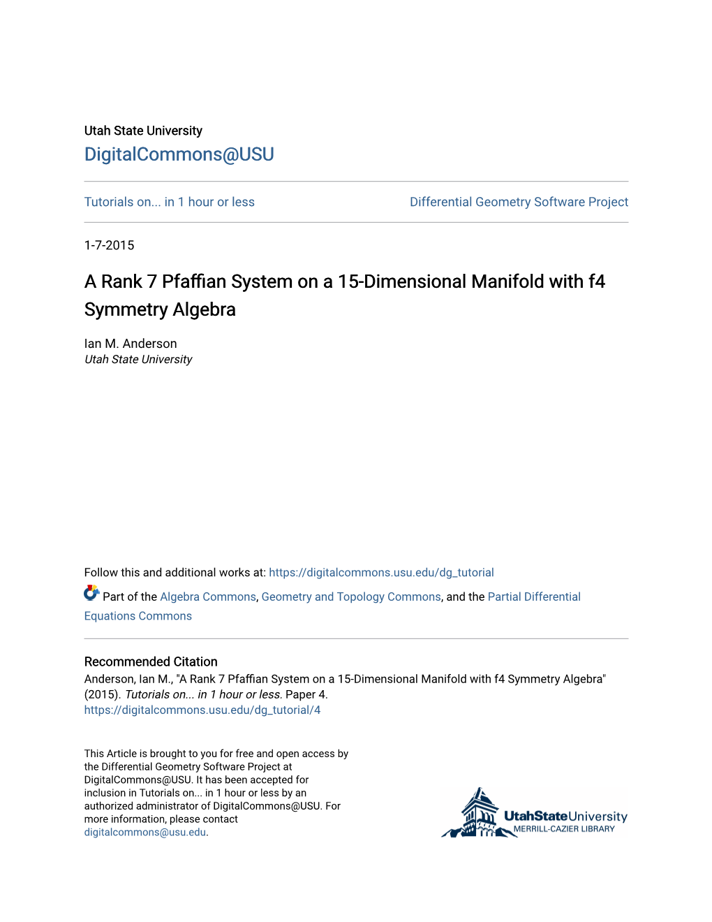 A Rank 7 Pfaffian System on a 15-Dimensional Manifold with F4 Symmetry Algebra