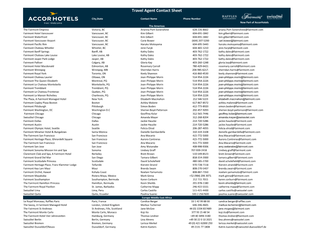 Travel Agent Contact Sheet