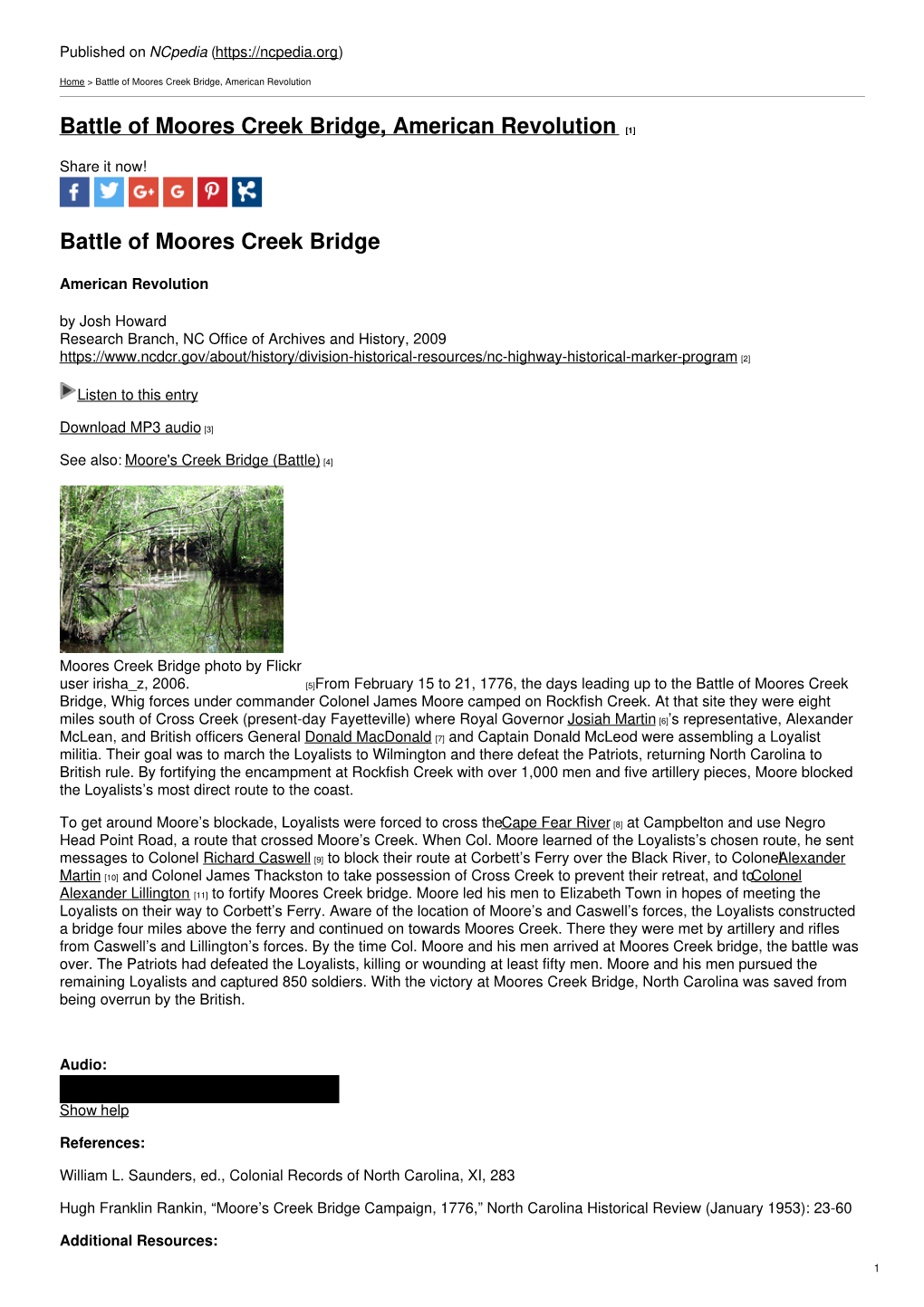 Battle of Moores Creek Bridge, American Revolution