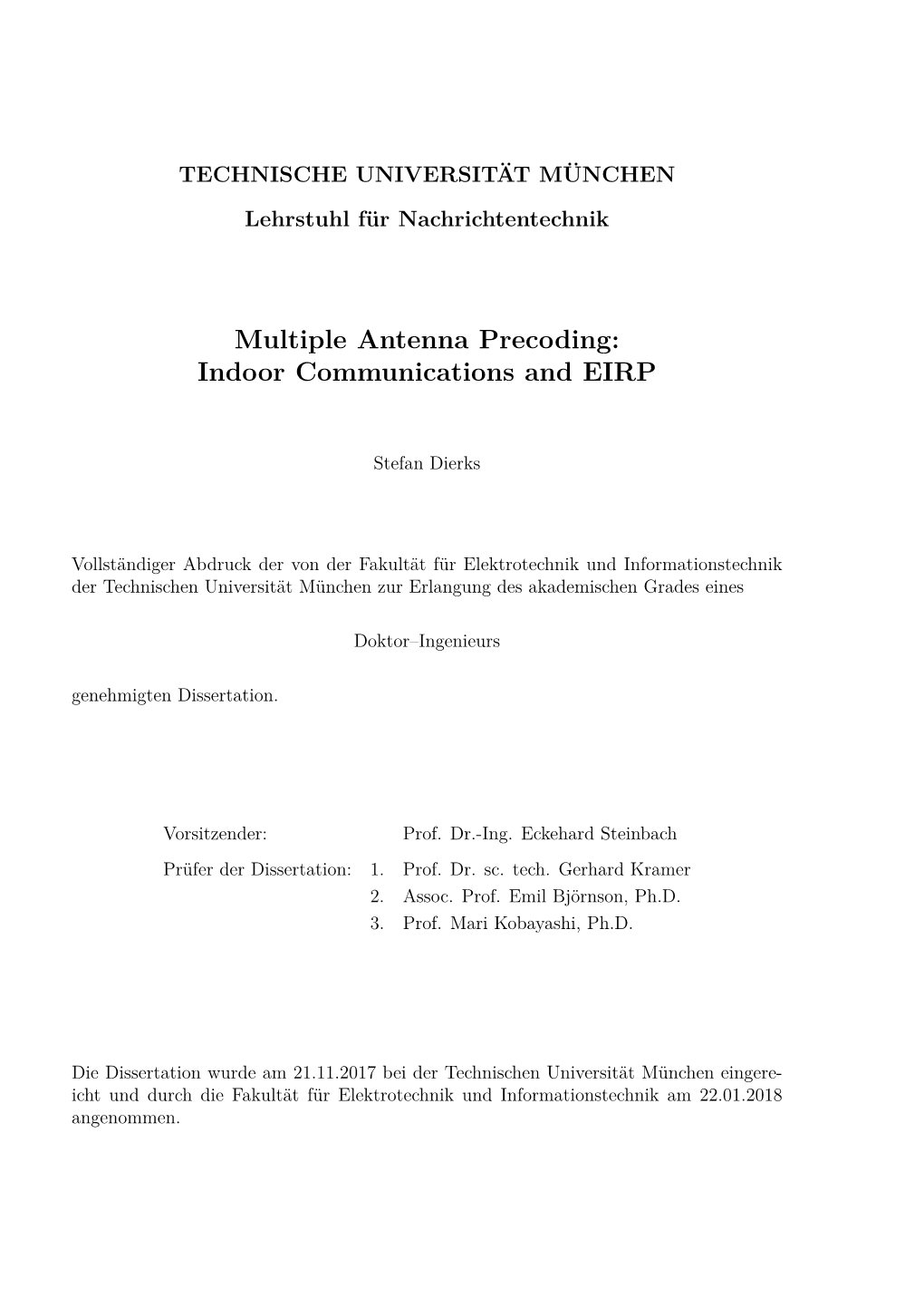 Multiple Antenna Precoding: Indoor Communications and EIRP
