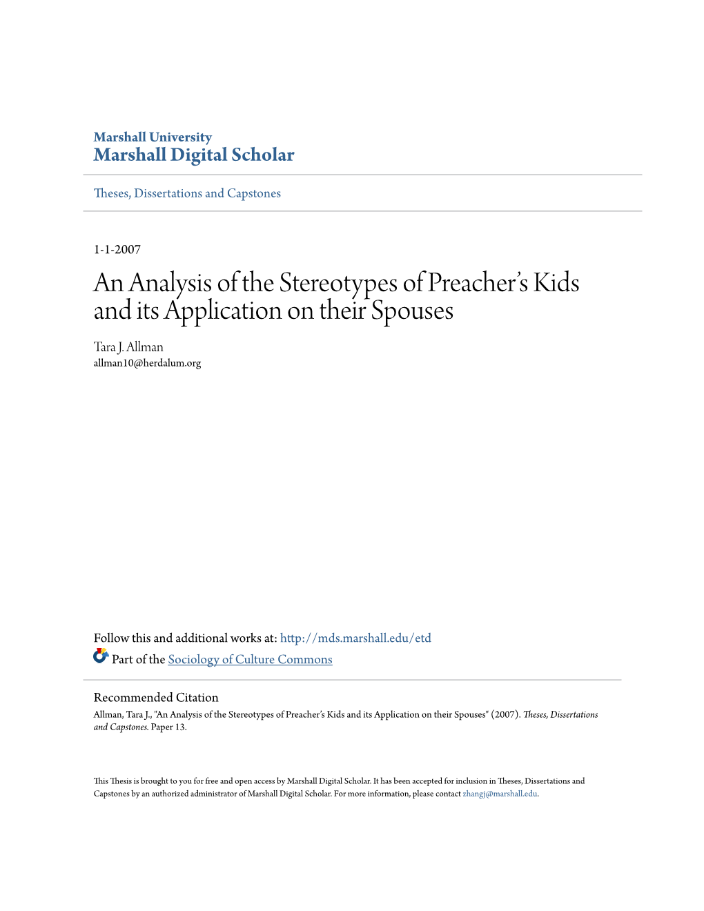 An Analysis of the Stereotypes of Preacher's Kids and Its Application