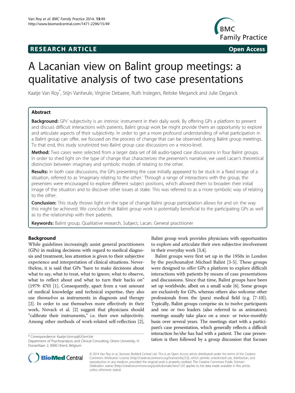 A Lacanian View on Balint Group Meetings