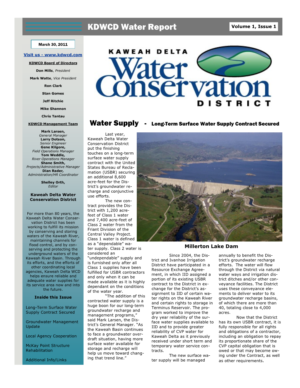 KDWCD Water Report Volume 1, Issue 1