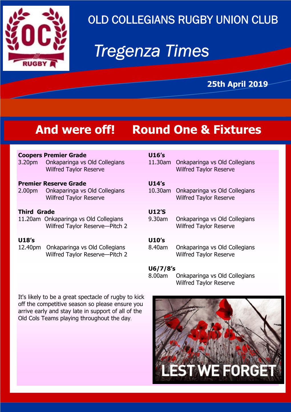 Old Collegians Rugby Newsletter 25 April 2019