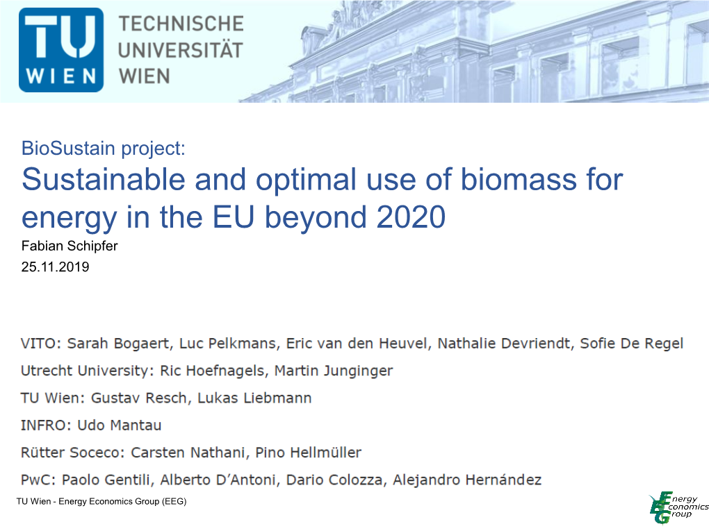 Biosustain Project: Sustainable and Optimal Use of Biomass for Energy in the EU Beyond 2020 Fabian Schipfer 25.11.2019