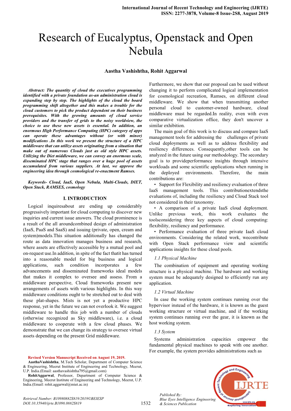 Research of Eucalyptus, Openstack and Open Nebula