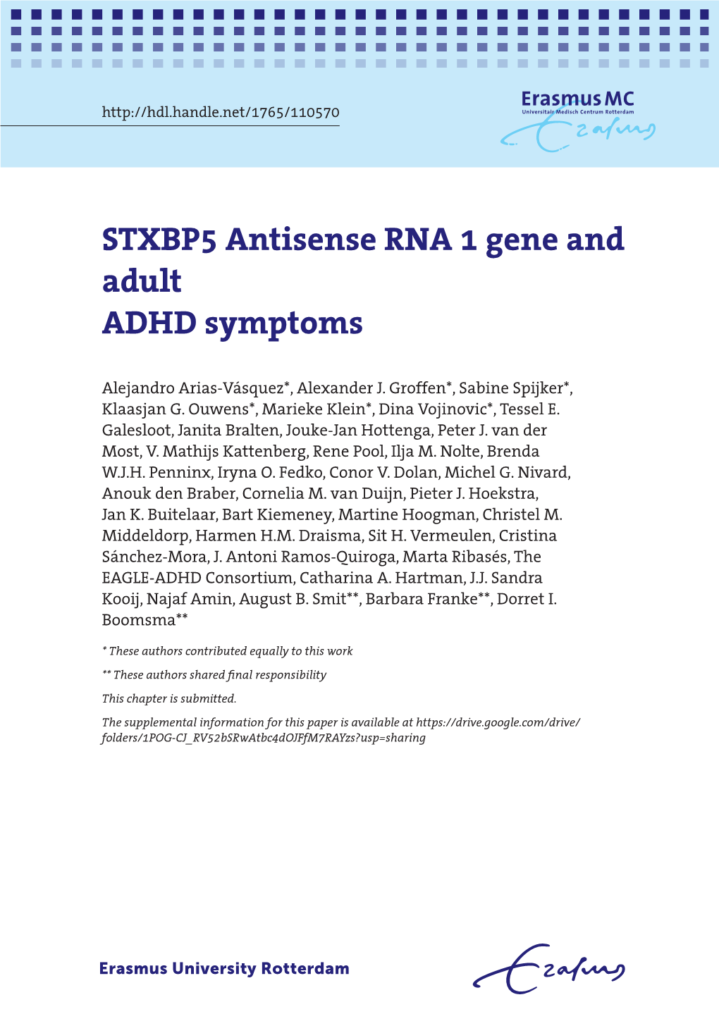Chapter 4.2 STXBP5 Antisense Antisense RNA 1 Gene and RNA Adult 1 Gene and Adultadhd Symptoms Adhdalejandro Arias-Vásquez*, Symptoms Alexander J