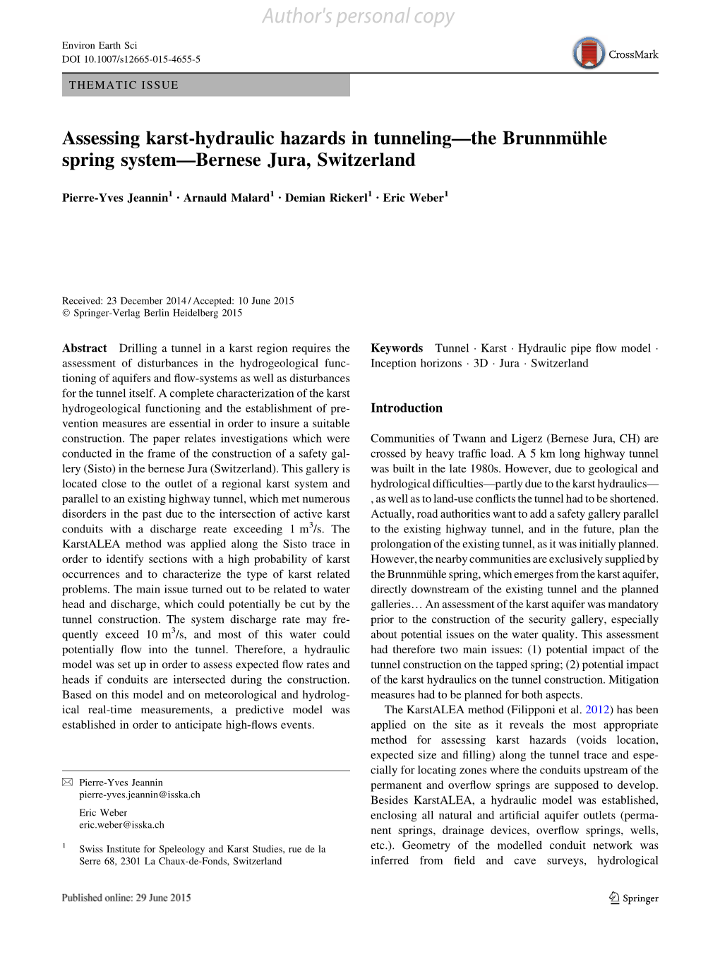 Assessing Karst-Hydraulic Hazards in Tunneling—The Brunnmühle
