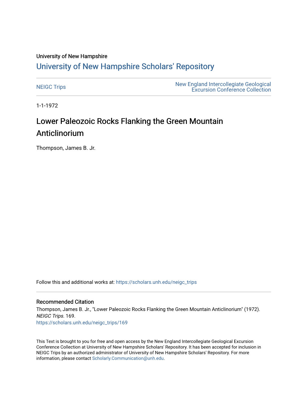 Lower Paleozoic Rocks Flanking the Green Mountain Anticlinorium