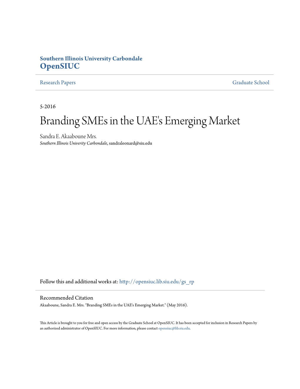 Branding Smes in the UAE's Emerging Market Sandra E