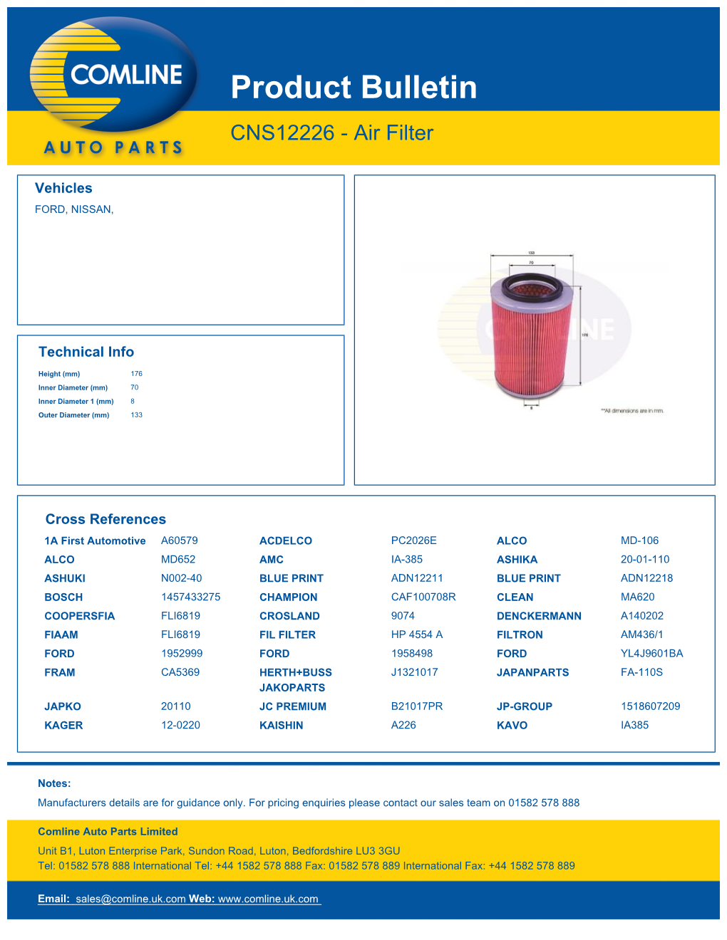 Product Bulletin CNS12226 - Air Filter