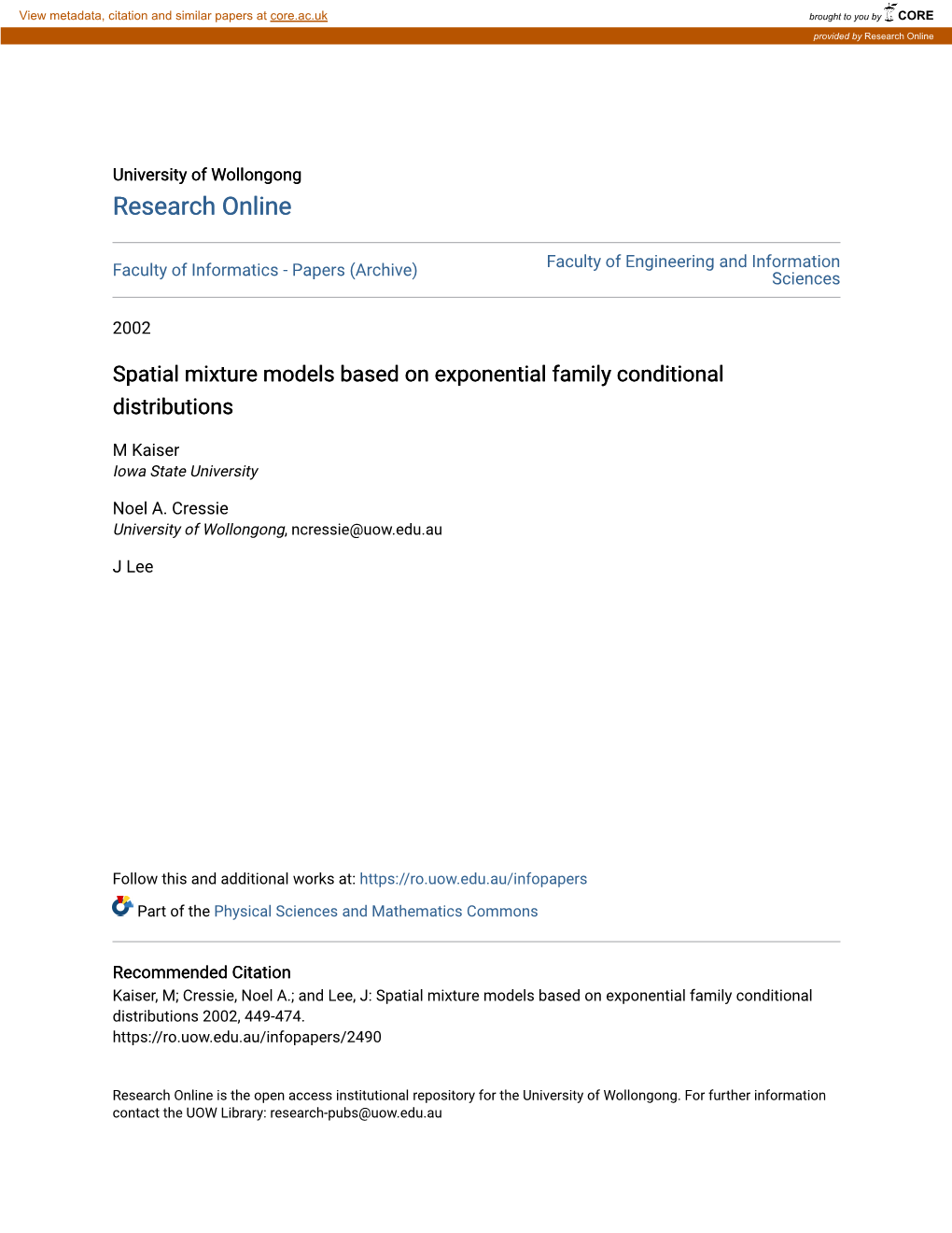 Spatial Mixture Models Based on Exponential Family Conditional Distributions