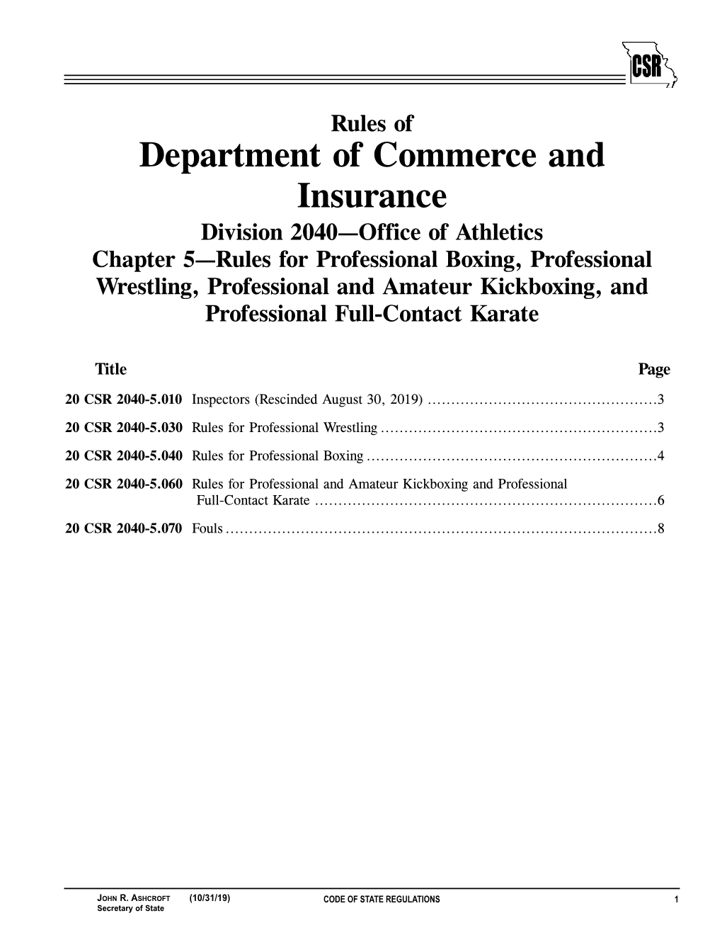 Chapter 5—Rules for Professional Boxing, Professional Wrestling, Professional and Amateur Kickboxing, and Professional Full-Contact Karate