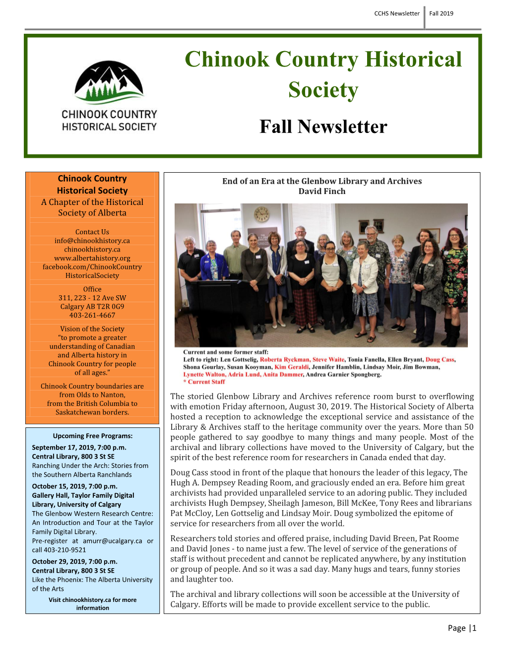 CCHS Newsletter Fall 2019