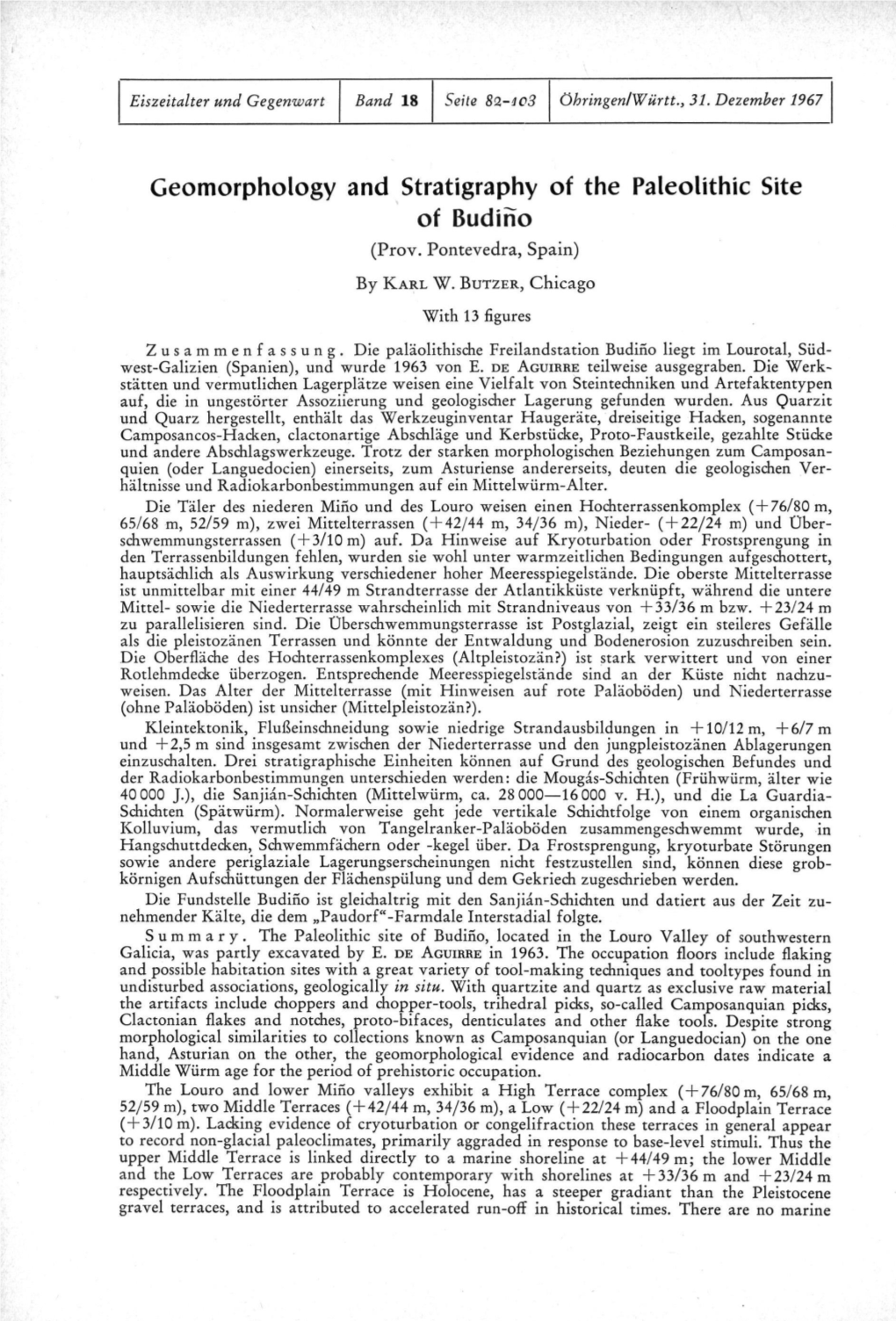 Geomorphology and Stratigraphy of the Paleolithic Site of Budino (Prov