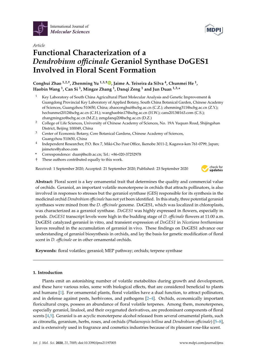 Functional Characterization of a Dendrobium Officinale Geraniol