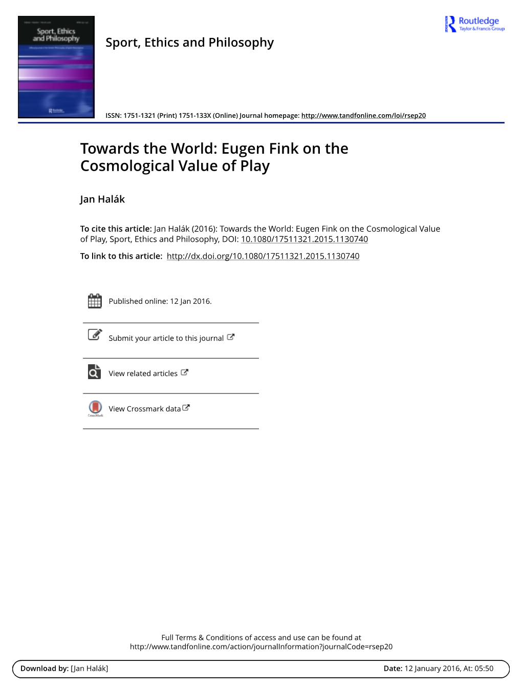 Eugen Fink on the Cosmological Value of Play