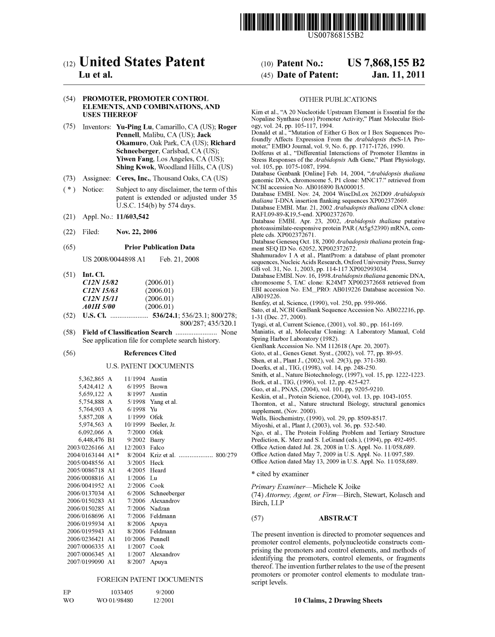 (12) United States Patent (10) Patent No.: US 7,868,155 B2 Lu Et Al