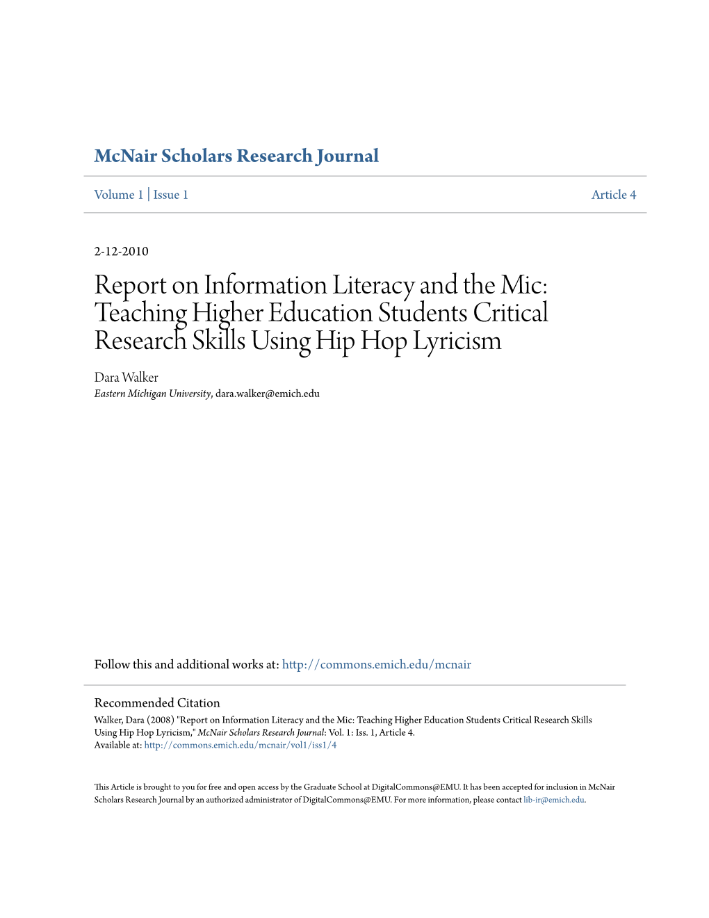 Report on Information Literacy and The