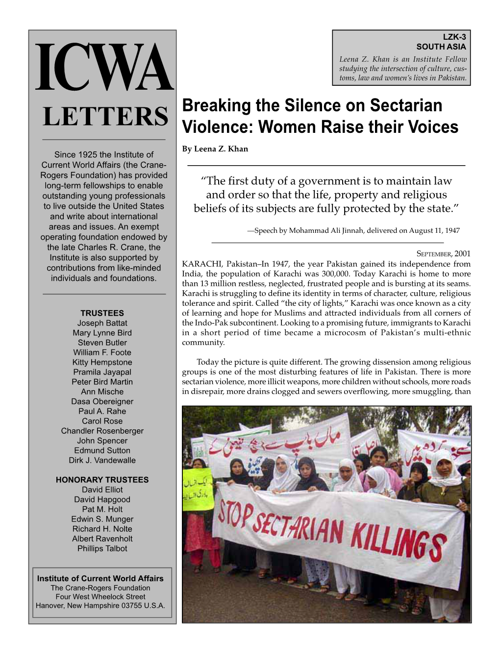 Breaking the Silence on Sectarian Violence