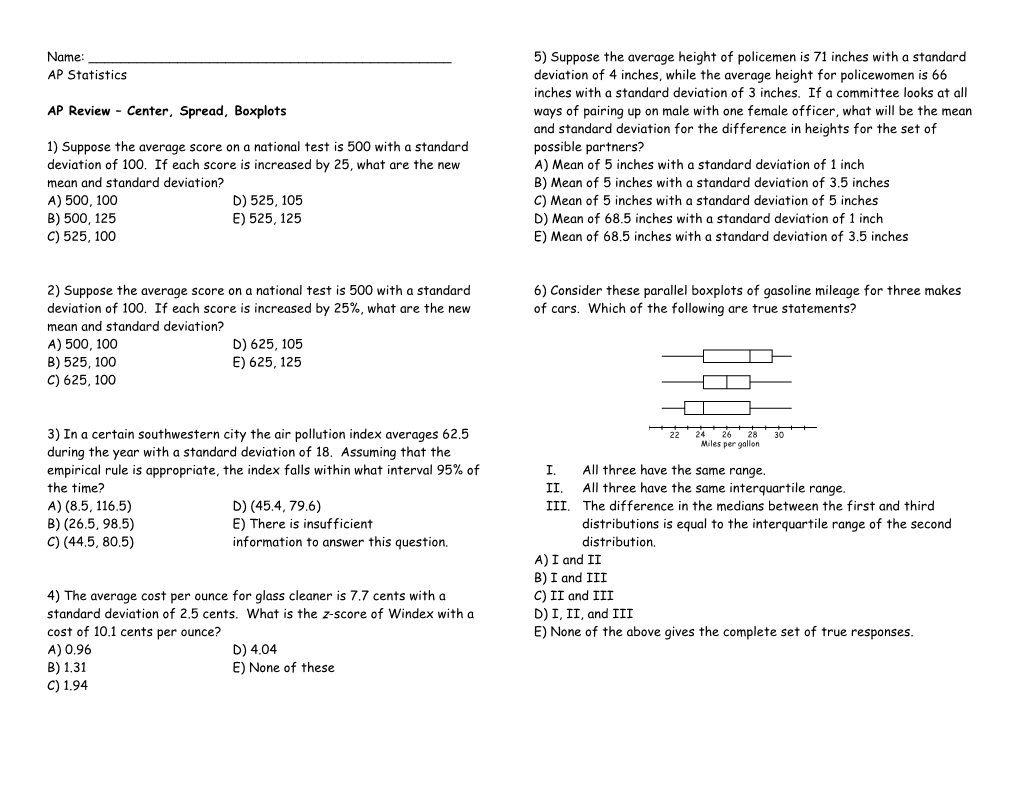 AP Review Center, Spread, Boxplots