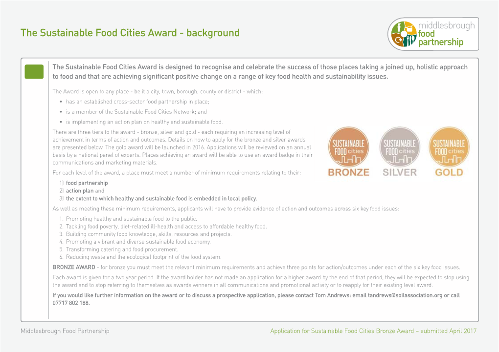 Middlesbrough Food Partnership Bronze Award Application 1870Kb