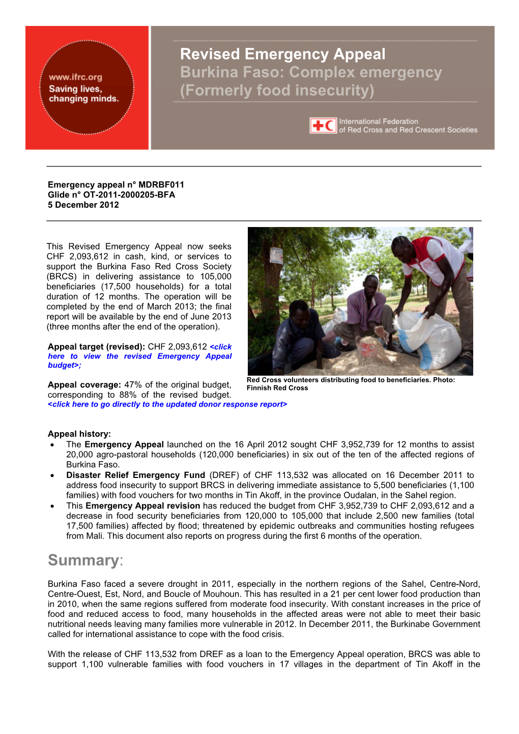 Revised Emergency Appeal Burkina Faso: Complex Emergency (Formerly Food Insecurity)