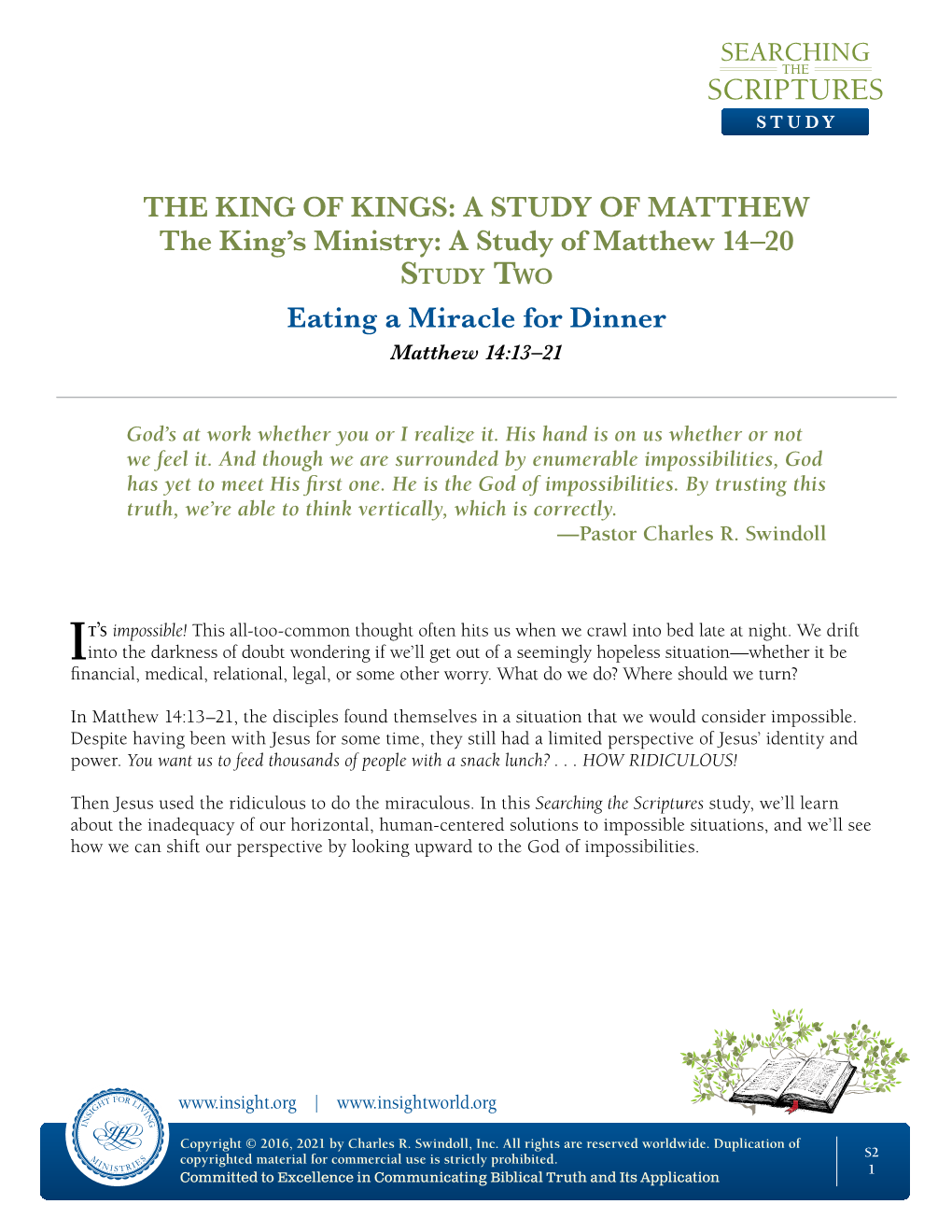 A Study of Matthew 14–20 Eating a Miracle for Dinner