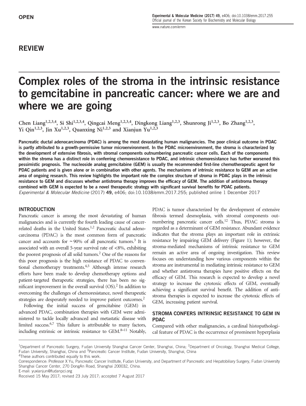 Complex Roles of the Stroma in the Intrinsic Resistance to Gemcitabine in Pancreatic Cancer: Where We Are and Wherewearegoing