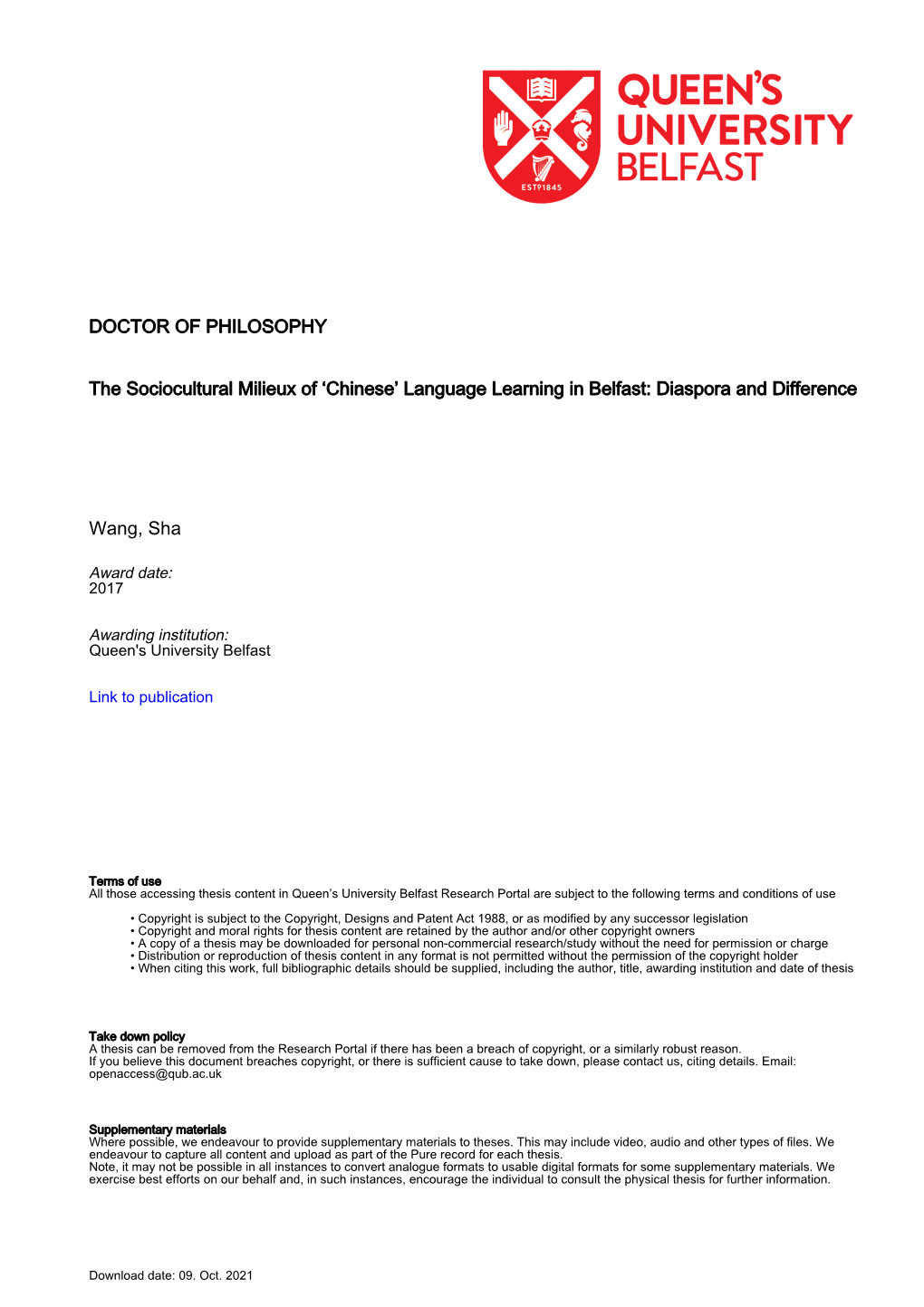 Chinese’ Language Learning in Belfast: Diaspora and Difference