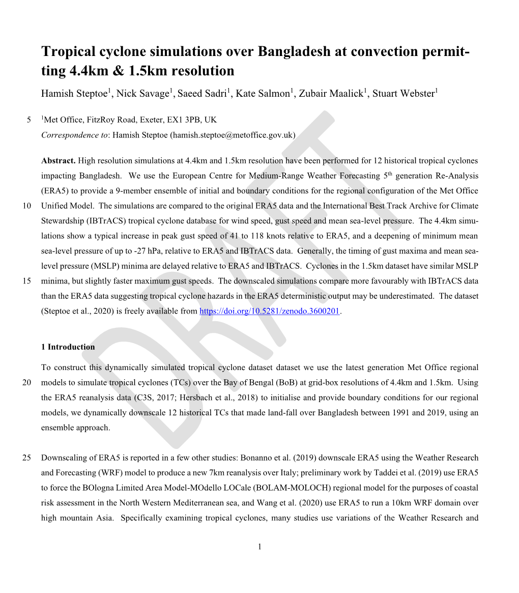 Tropical Cyclone Simulations Over Bangladesh at Convection Permit