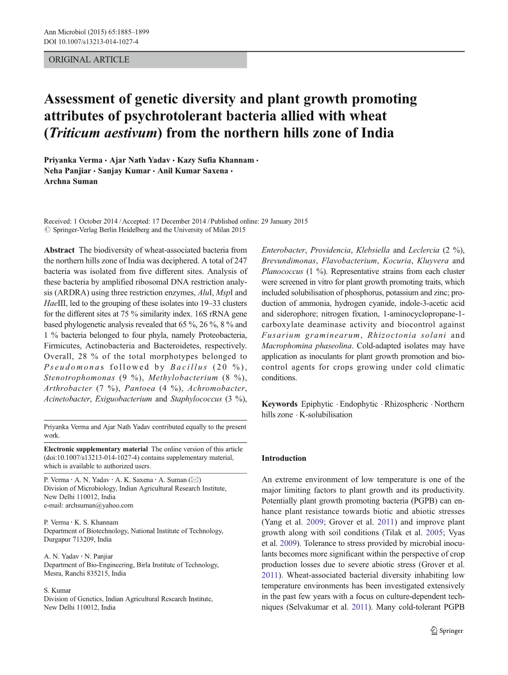 Assessment of Genetic Diversity and Plant