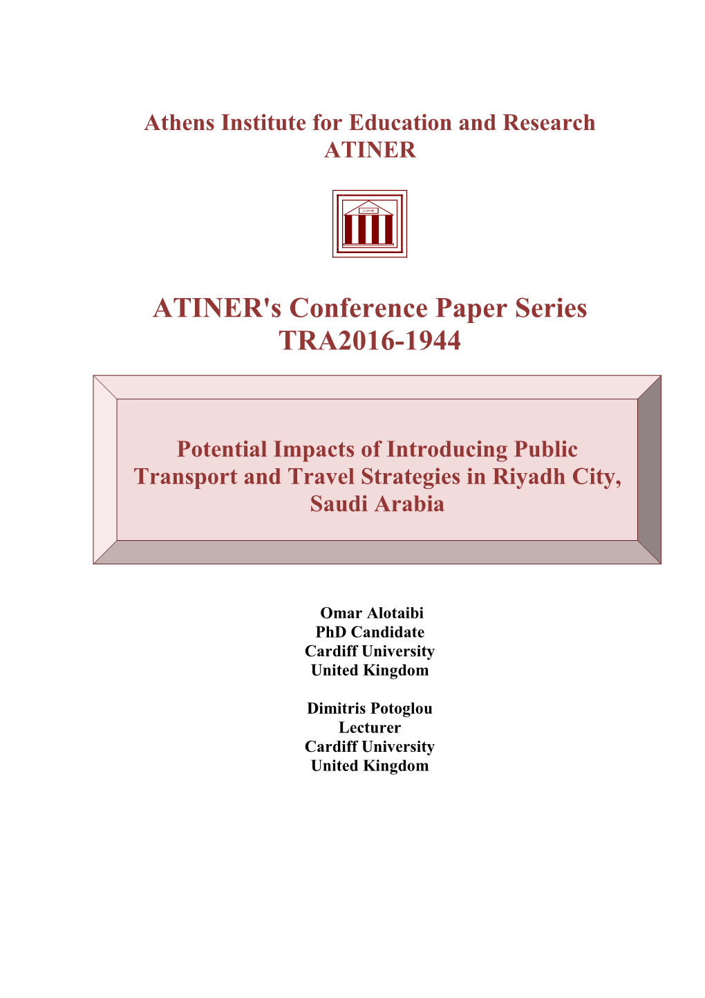 ATINER's Conference Paper Series TRA2016-1944