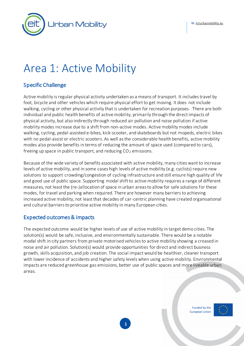 Area 1: Active Mobility