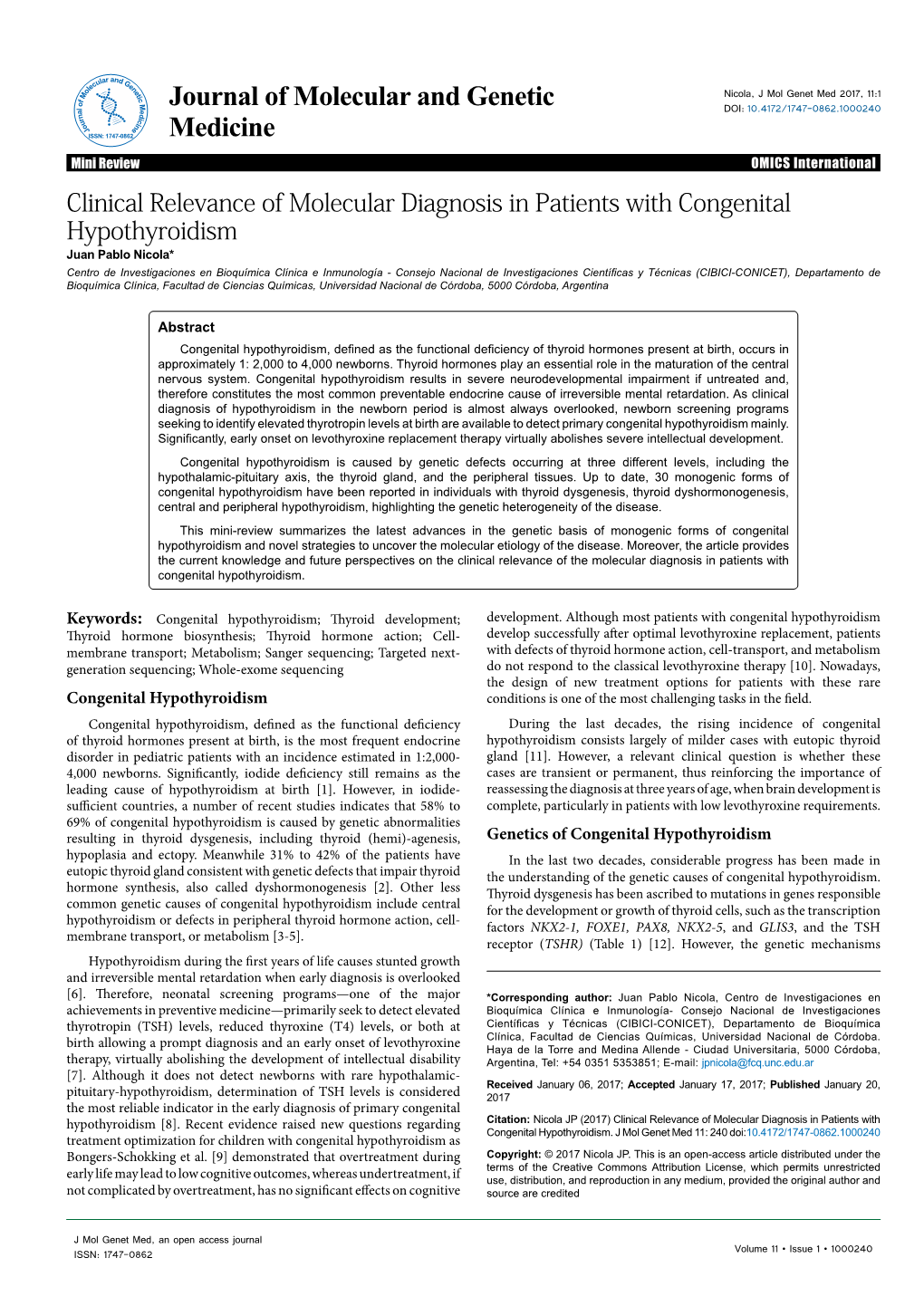 Clinical Relevance of Molecular Diagnosis in Patients With