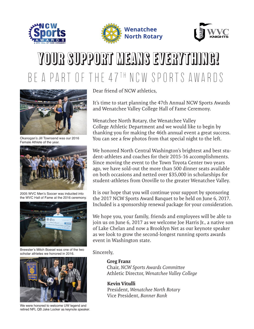Your Support Means Everything! Be a Part of the 47Th Ncw Sports Awards Dear Friend of NCW Athletics