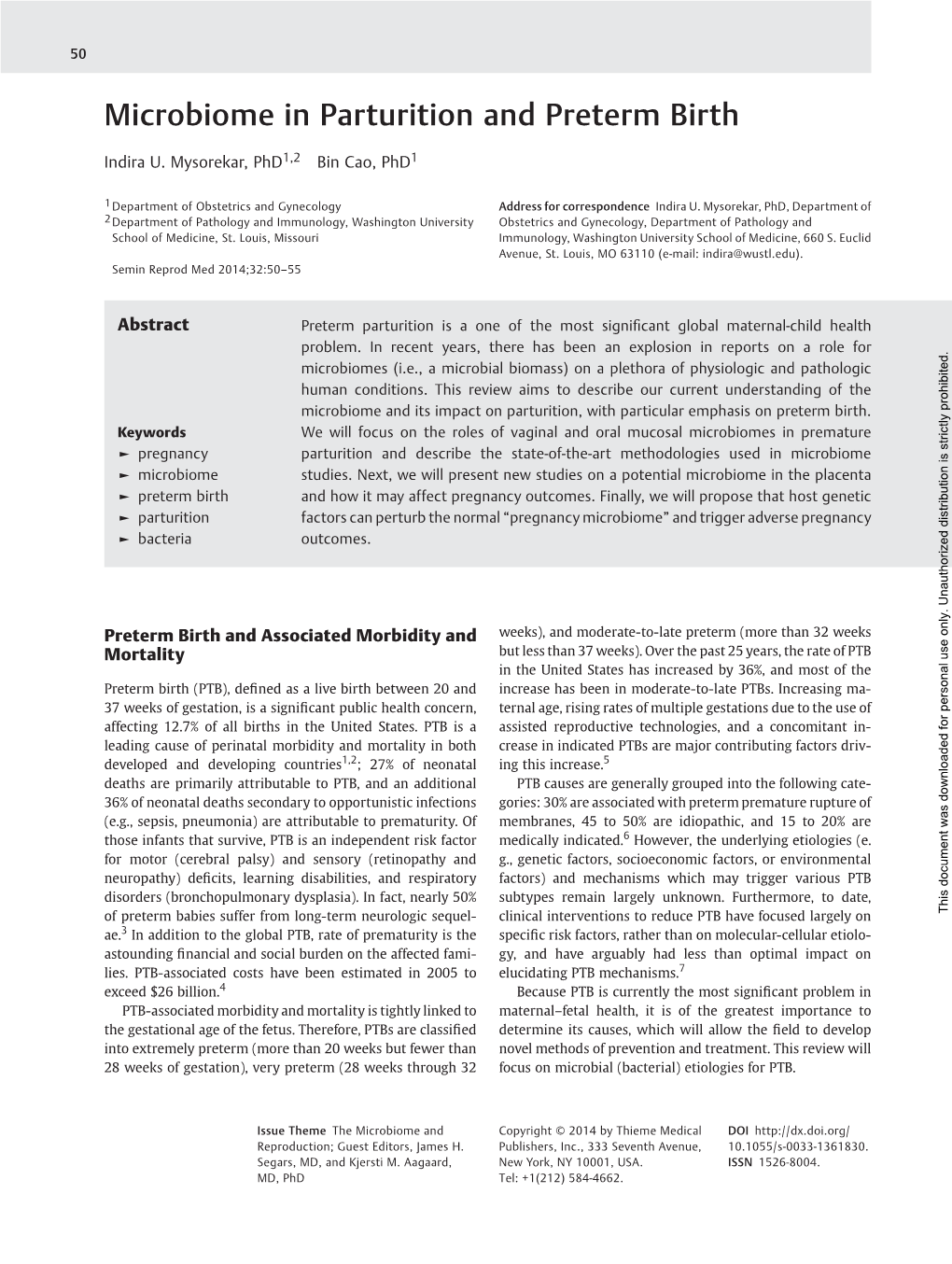 Microbiome in Parturition and Preterm Birth