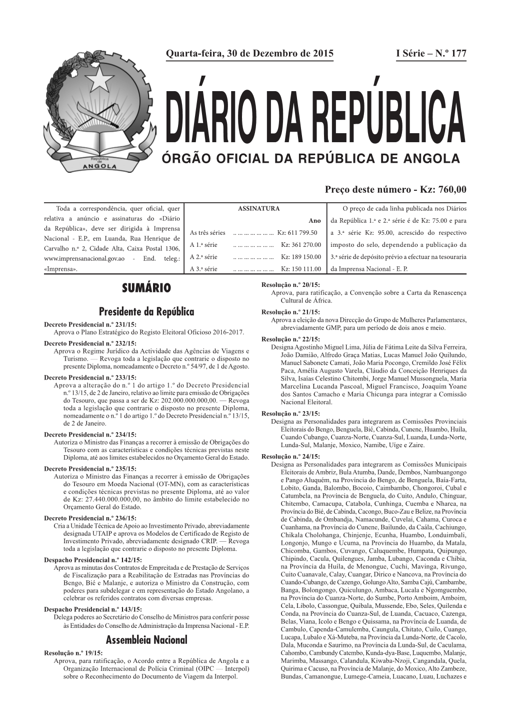 Órgão Oficial Da República De Angola