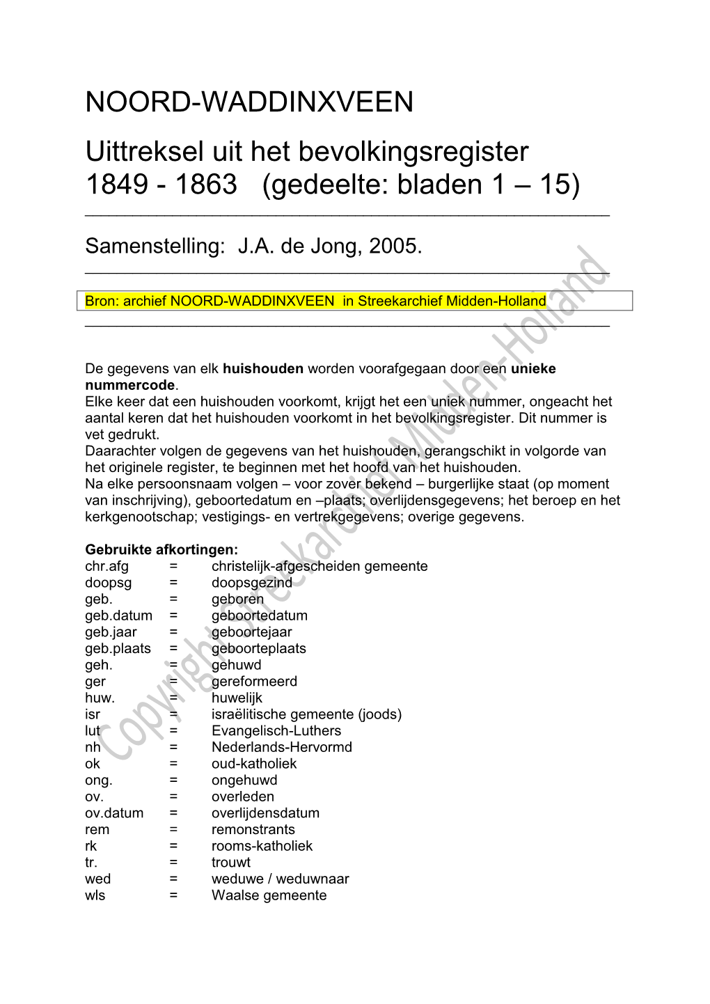 Bevolkingsregister 1849-1863 Van Noord-Waddinxveen