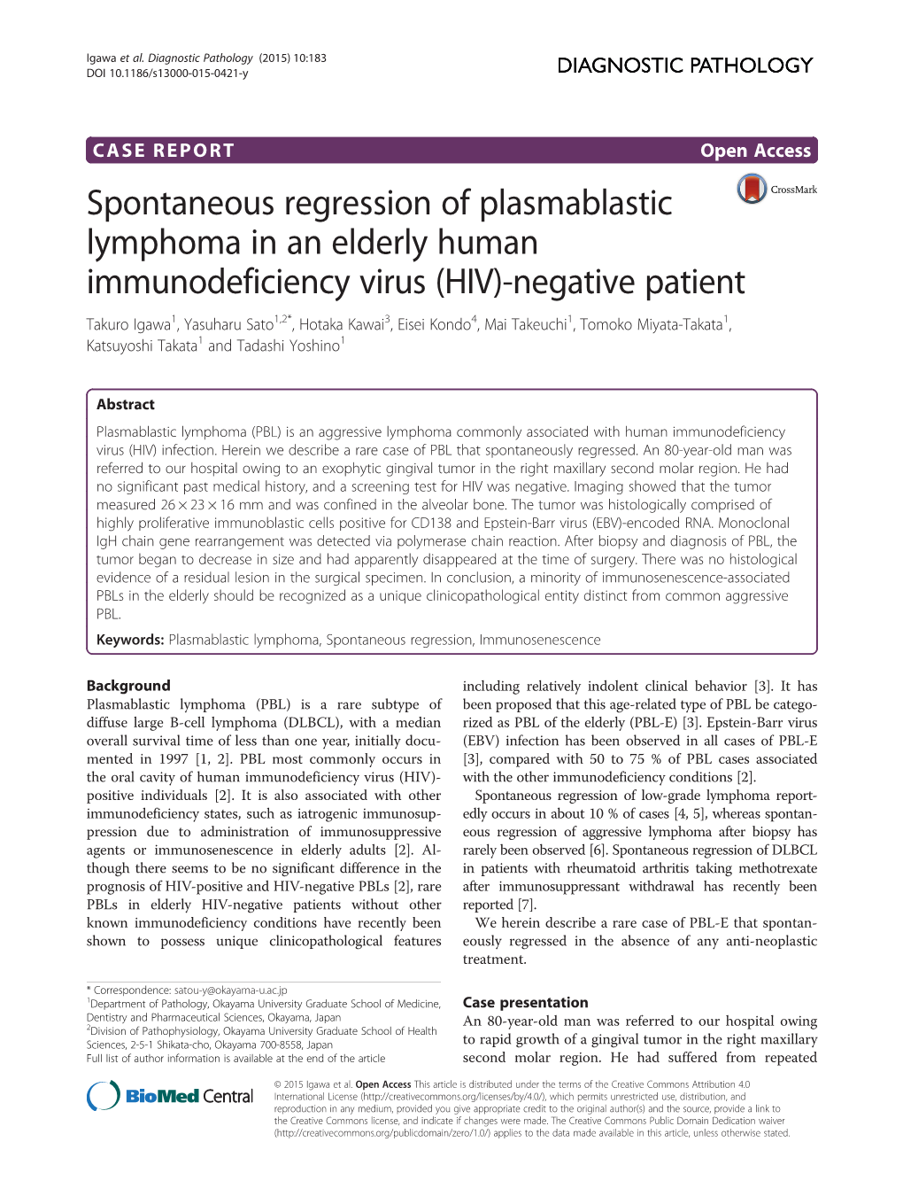 Spontaneous Regression of Plasmablastic Lymphoma in An