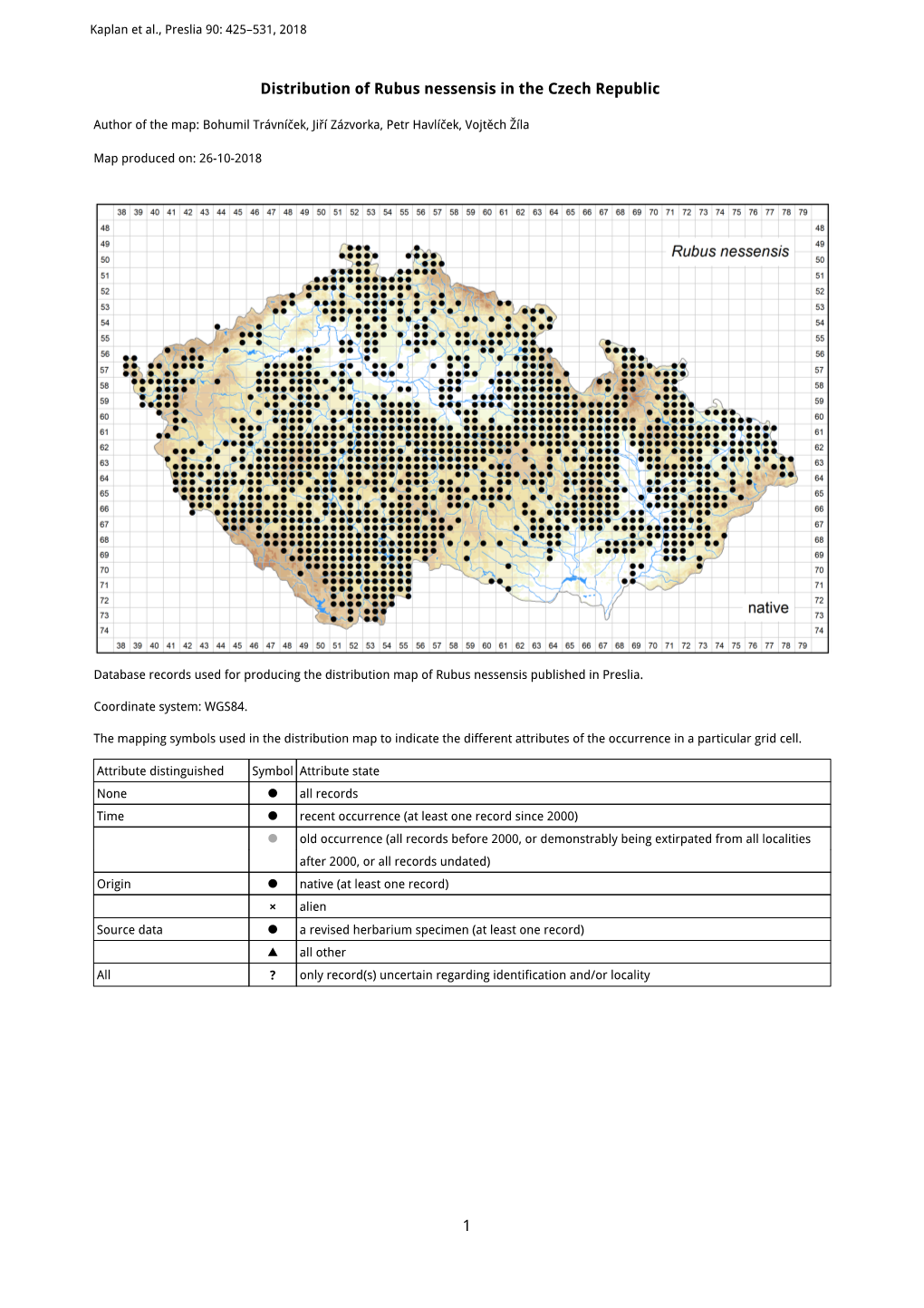 1 Distribution of Rubus Nessensis in the Czech Republic