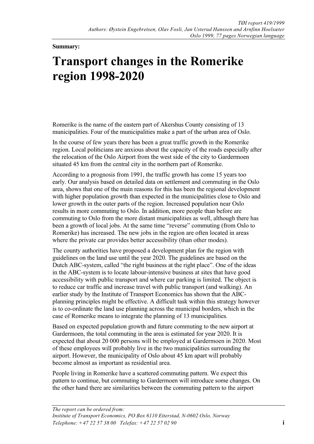 Transport Changes in the Romerike Region 1998-2020