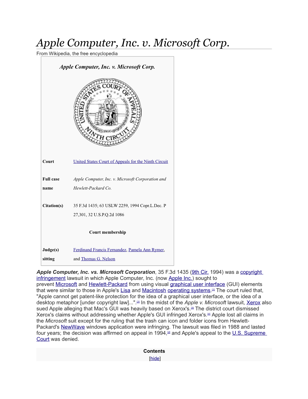 Apple Computer, Inc. V. Microsoft Corp. from Wikipedia, the Free Encyclopedia