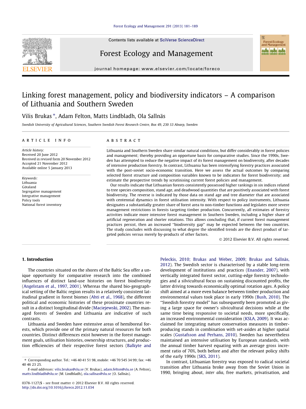 Linking Forest Management, Policy and Biodiversity Indicators Â