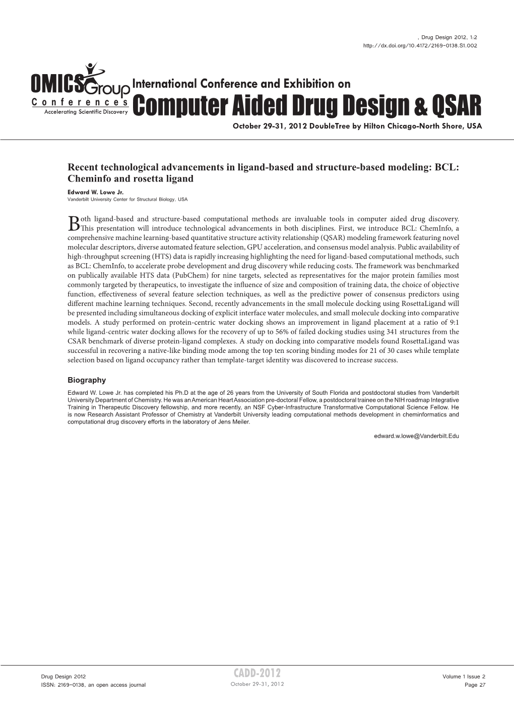 Computer Aided Drug Design & QSAR