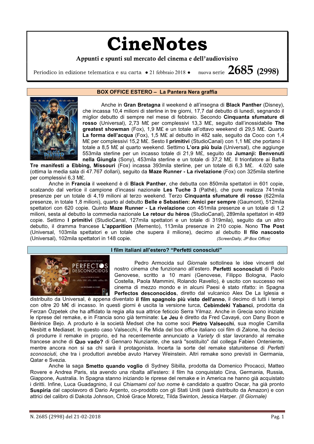 Cinenotes Appunti E Spunti Sul Mercato Del Cinema E Dell’Audiovisivo