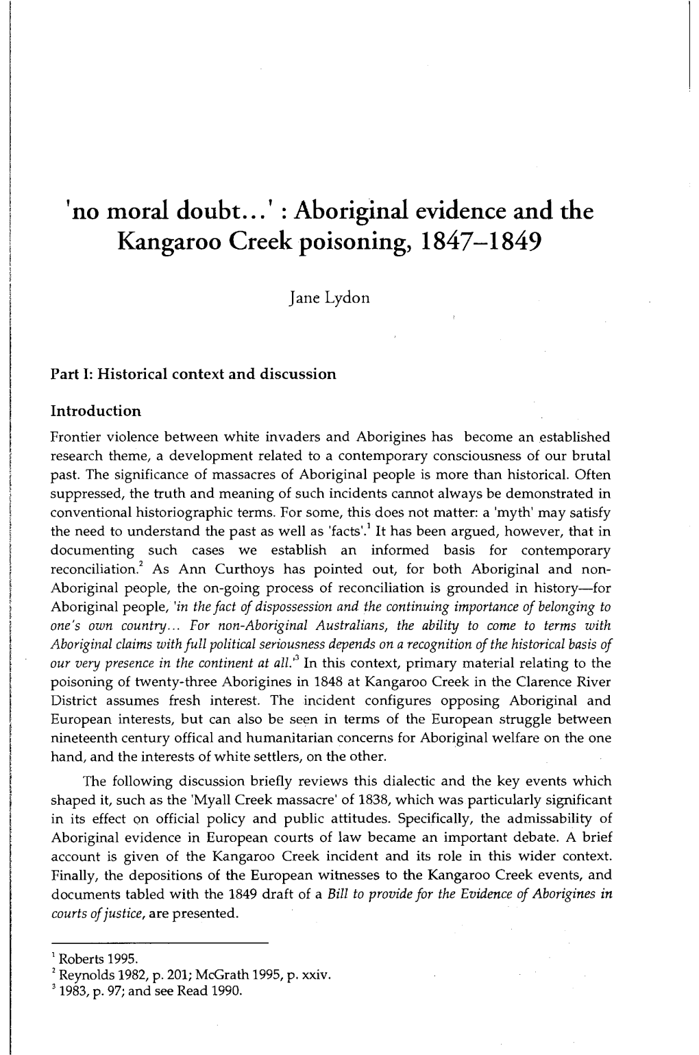 Aboriginal Evidence and the Kangaroo Creek Poisoning, 1847-1849