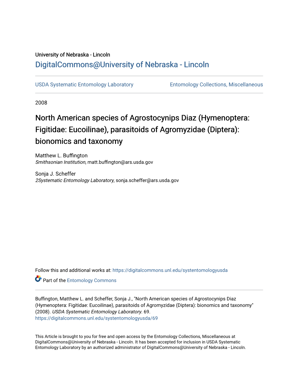 North American Species of Agrostocynips Diaz (Hymenoptera: Figitidae: Eucoilinae), Parasitoids of Agromyzidae (Diptera): Bionomics and Taxonomy